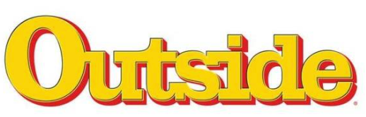 Logo of 'Outside' magazine with yellow text on a red background