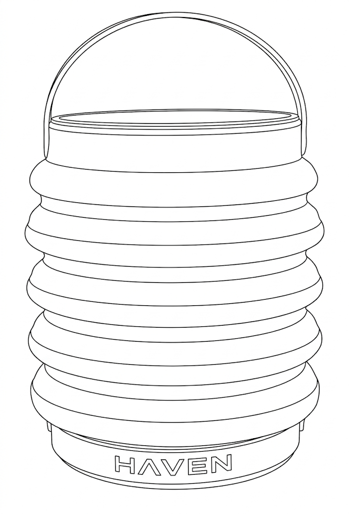 Outline drawing of a HAVEN lantern on a white background